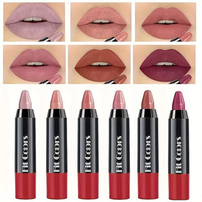 Squalane Crayon Lipstick Set 6 Pcs, Matte & Glossy Lip Pencil with Volumizing Formula, Easy Color Lip Liner for All Skin Types