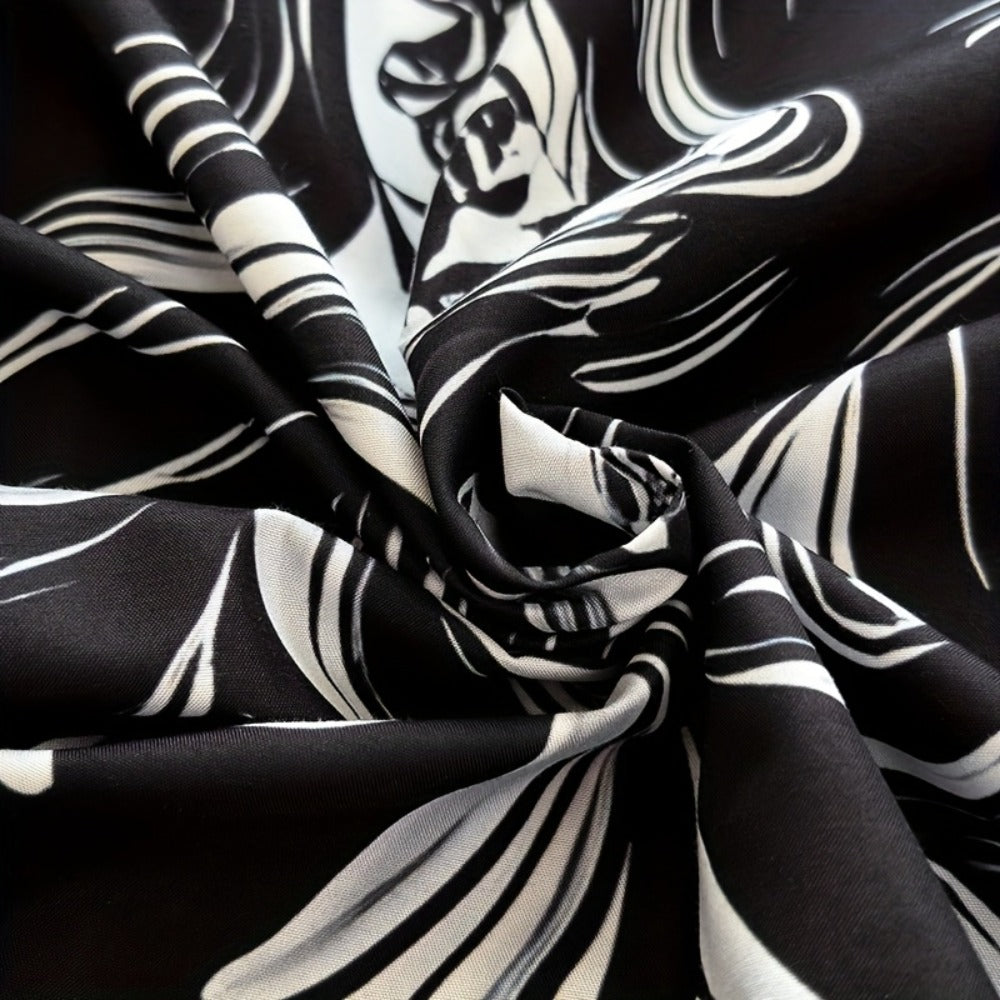 Skull Duvet Cover Set 3pcs – Gothic Victorian Baroque Black & White Skull Bedding with 2 Pillowcases, Digital Print Halloween Bedroom Decor