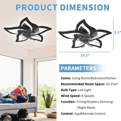 Ceiling Fan with Light 27 Inch Flush Mount - Low Profile 6-Speed 3-Color Dimmable LED, Remote & App Control