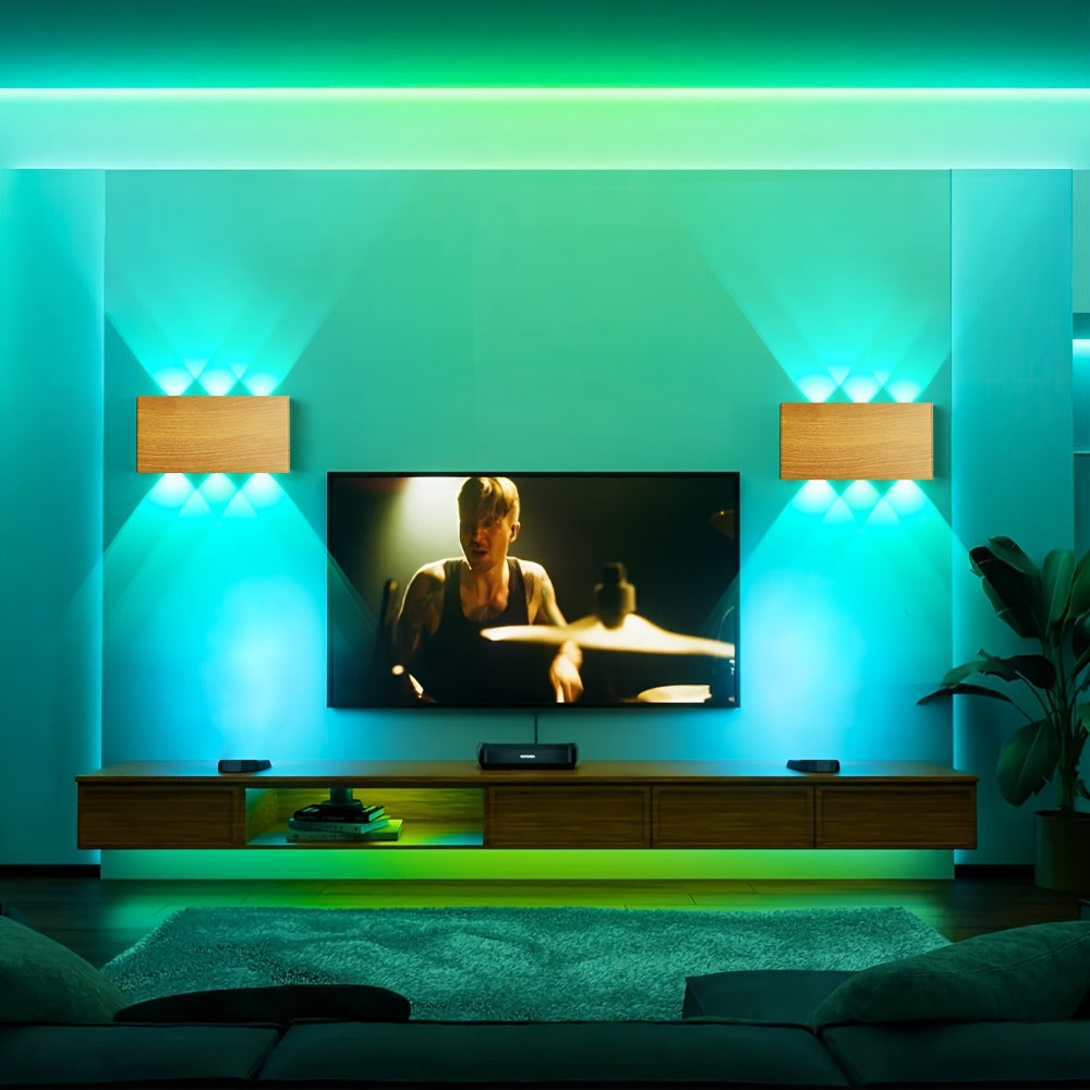 RGB Wall Light 2 Pack Battery Powered - Seven Color Gradient Dimming Night Light with Touch Switch