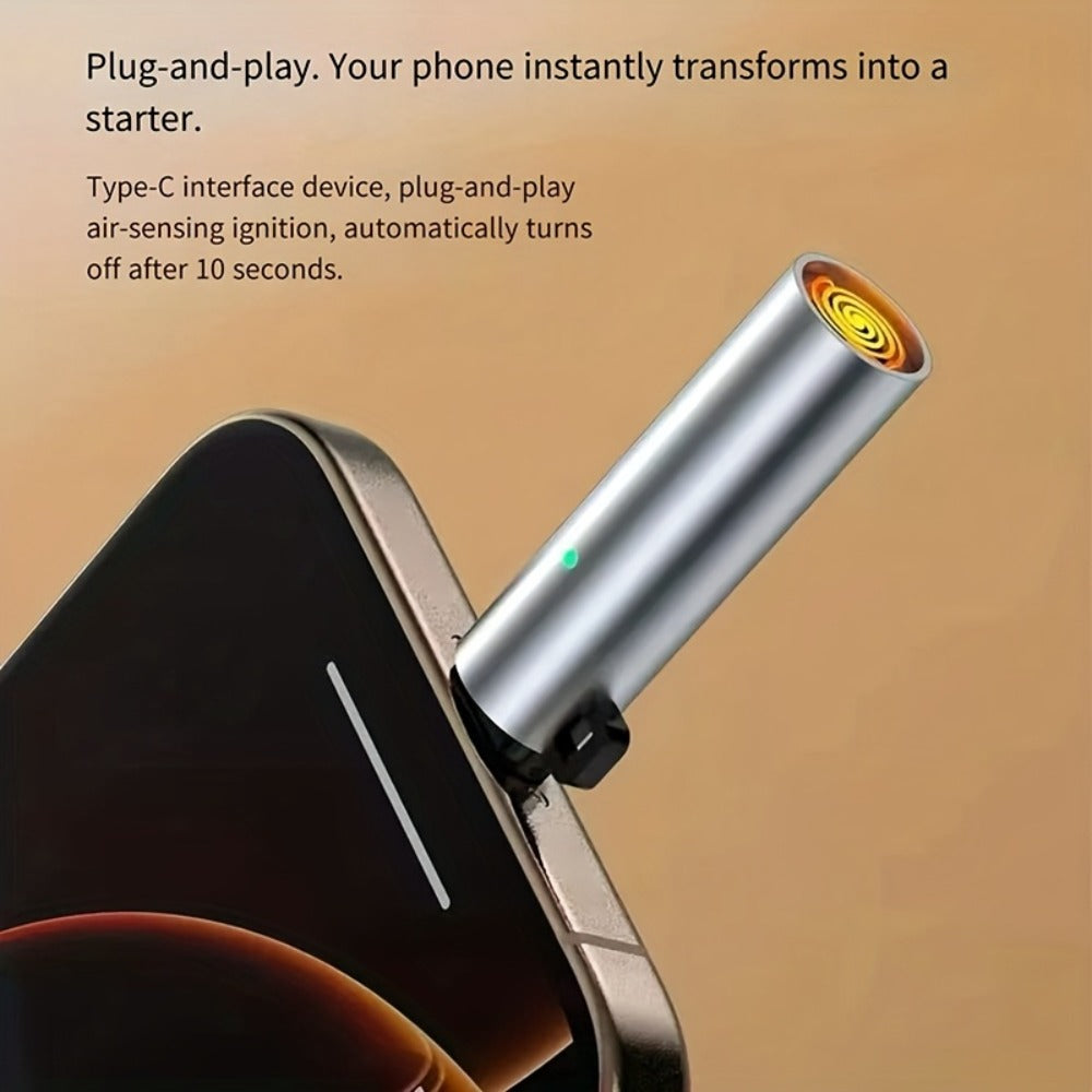 USB-C Plug-In Heating-Coil Electric Lighter in Black with Compact Cylindrical Body for Direct Phone Power
