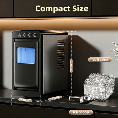 Countertop Ice Maker – 26 Lbs in 24 Hours, Selectable Ice Size, Internal Lighting, Self-Cleaning Portable Ice Machine with Basket & Scoop