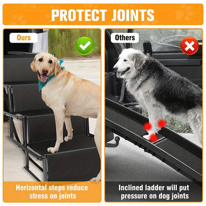 Dog Car Ramp Foldable Non-Slip – Collapsible Pet Ramp for Cars SUVs & Trucks, Lightweight Portable Dog Steps for Large Small Dogs