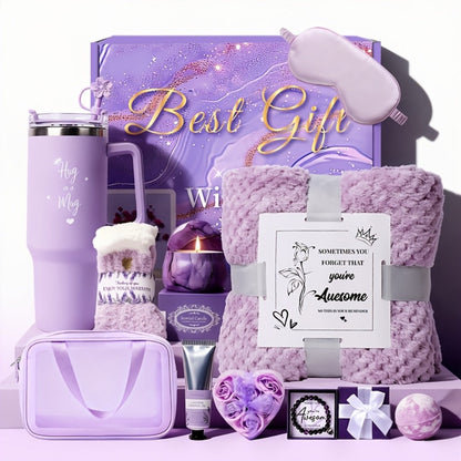 Luxury Spa Gift Set for Women 10-Piece Rose Scented Candles Bath Salt Balls Dried Flowers Eye Mask Soap Blanket Socks Hair Ribbon Gift Card