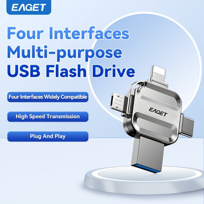 EAGET I50 iPhone Flash Drive USB 3.0 High Speed 4-in-1 Lightning Type-C Micro USB OTG Memory Stick 32GB 64GB 128GB 256GB for iPhone iPad