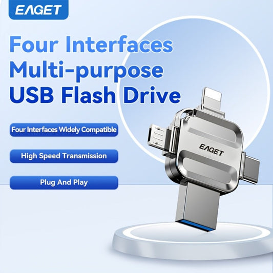 EAGET I50 iPhone Flash Drive USB 3.0 High Speed 4-in-1 Lightning Type-C Micro USB OTG Memory Stick 32GB 64GB 128GB 256GB for iPhone iPad