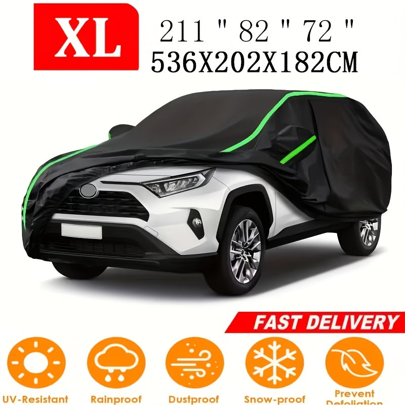 210T 6-Layer Full Car Cover for SUV & Sedan – All Weather Waterproof, UV, Snow & Dust Proof with Reflective Strips – XL & XXL Black