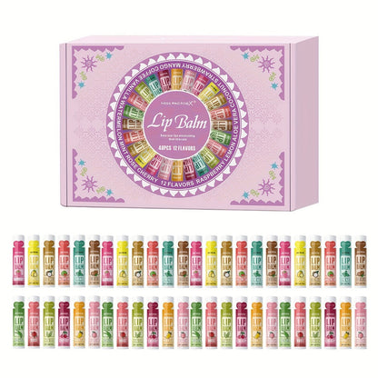 Lip Balm Gift Set 48pcs MISS FACTORX – Moisturizing Glycerin Lip Butter, Hypoallergenic Natural Finish for All Skin Types