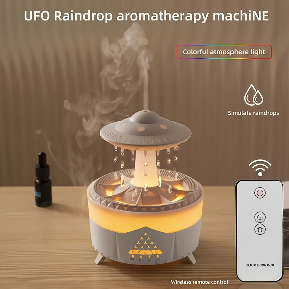 Raindrop Aroma Diffuser with Warm Center Light, Remote and Body-Button Controls in Black or White