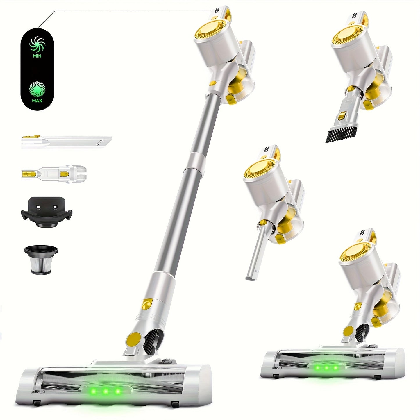 Cordless LED Stick Vacuum Cleaner with Removable Battery, Two Suction Modes and Seven Color Options