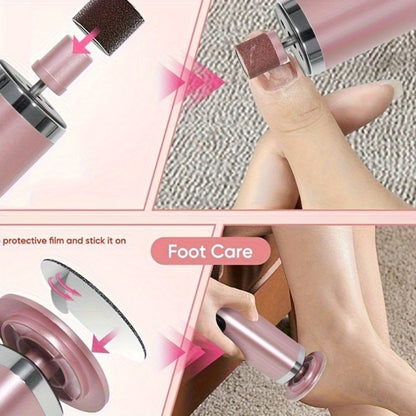Rechargeable Electric Foot File and Callus Remover with Two Heads and Ten Sandpaper Pads in Pink