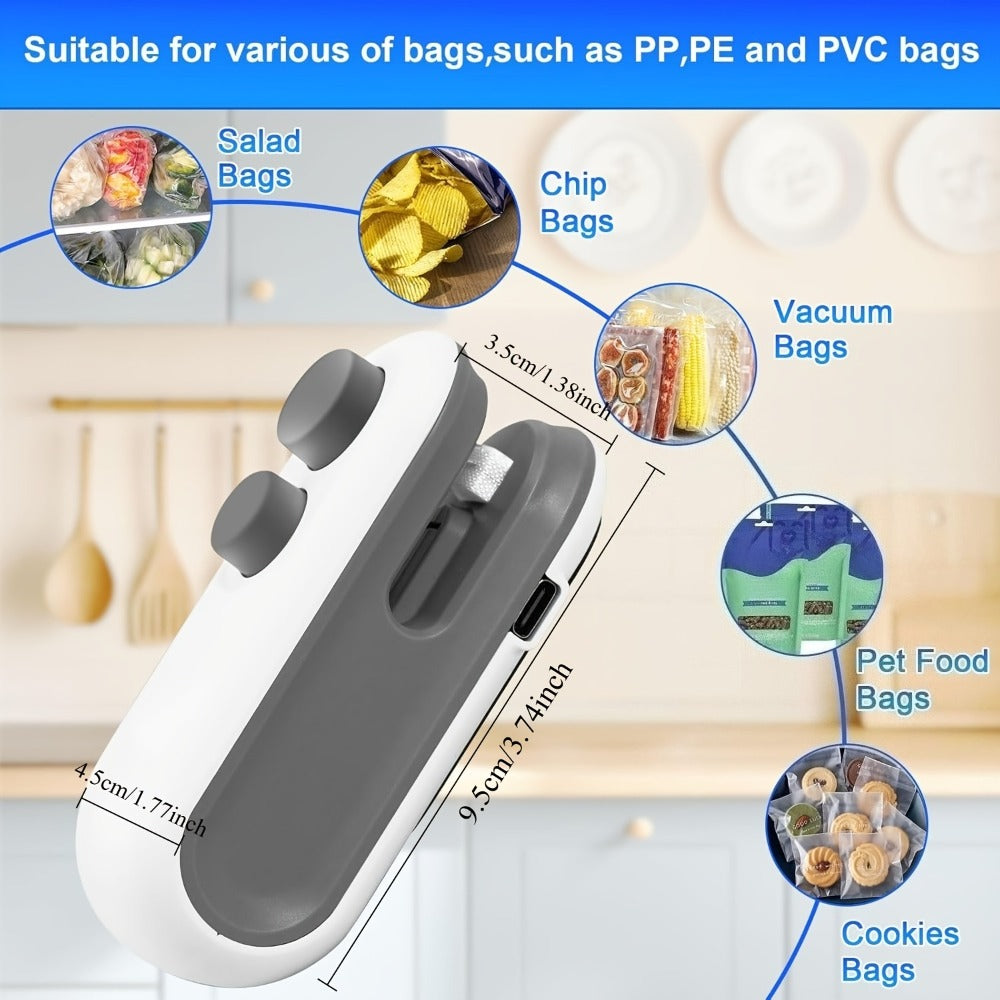 Bag Sealer Handheld Heat Sealer 3-Pack, USB-C Rechargeable 2-in-1 Magnetic Food Sealer with Cutter