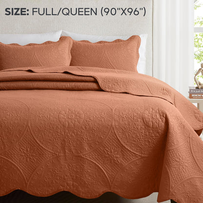 Floral-Pattern Three-Piece Bedspread Set in 16 Colors with Twin, Queen, King and California King Sizes
