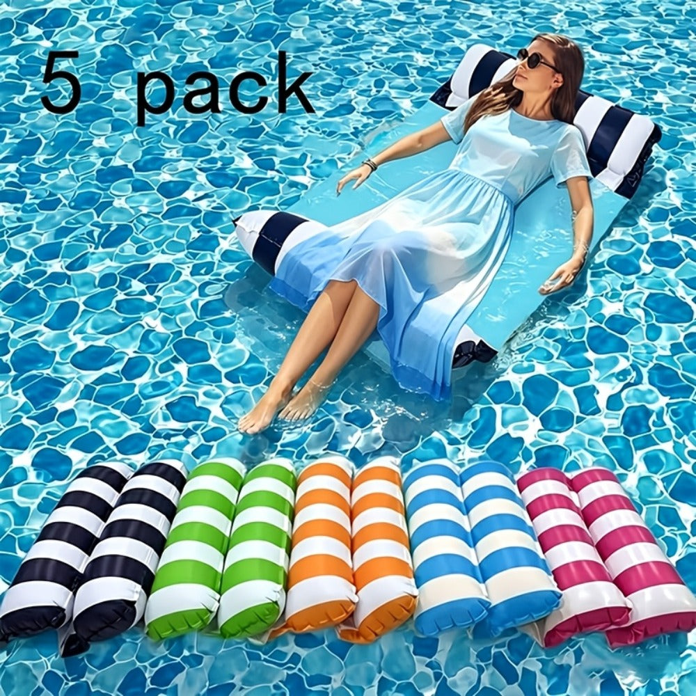 Striped Mesh Pool Float Hammock Set with Five- or Eight-Pack Colorful Options for Seated or Reclined Pool Use