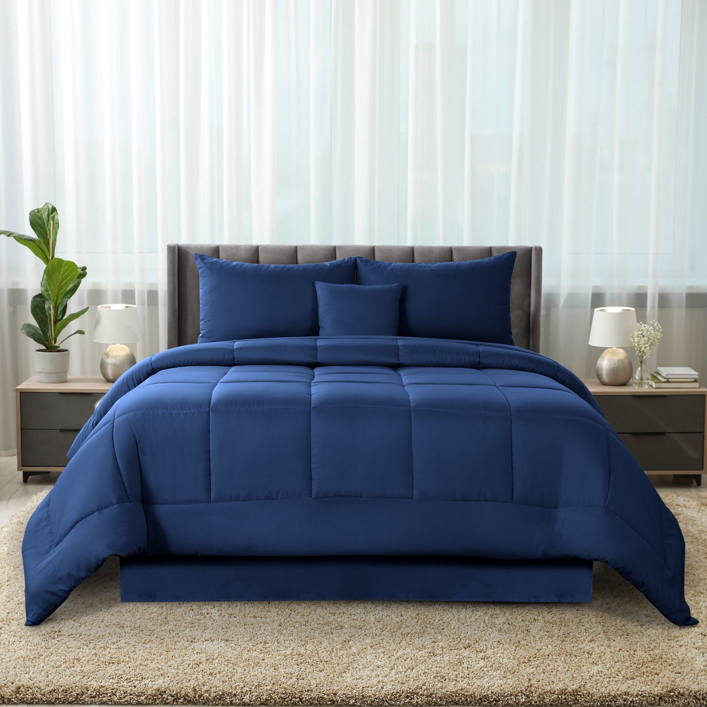 5-Piece Comforter Set, Down Alternative Reversible Quilted Bedding with Bed Skirt & Pillow Shams