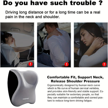Car Headrest Neck Pillow 100% Memory Foam Ergonomic Support – Breathable Removable Washable Cover Adjustable Buckle for Driver Passenger