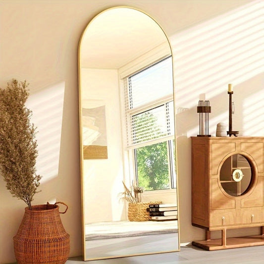 Full Length Mirror Floor Standing, Arched & Rect Body Mirror with Stand, Hanging or Leaning Wall Mirror, Aluminum Alloy Thin Frame