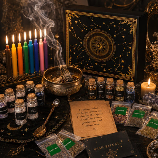 60pcs Witchcraft Supplies Kit for Beginners, Wiccan Supplies & Tools with Crystals, Candles