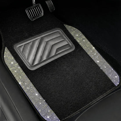 Crystal Bling Car Floor Mats for Women – Sparkling Diamond & Flash Glitter Universal Non-Slip Waterproof Auto Floor Pads