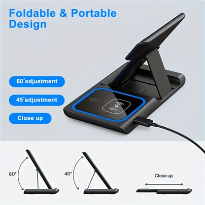 3-in-1 MagSafe Wireless Charging Station 15W Fast Charger – Foldable HS BS Style Stand for iPhone 16 15 14 13 12 Pro Max