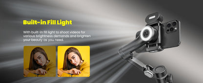 AOCHUAN Smart X Pro Combo 3-Axis Smartphone Gimbal Stabilizer, RGB Fill Light, Extension Rod
