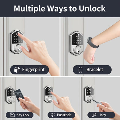 Smart Door Lock Deadbolt with Fingerprint PIN Key and Card or Cardless Black Silver Configurations