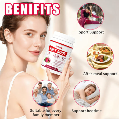 Dietary Supplement Beet Root 1300mg Vegetarian Capsules with One-, Two- or Three-Bottle Options