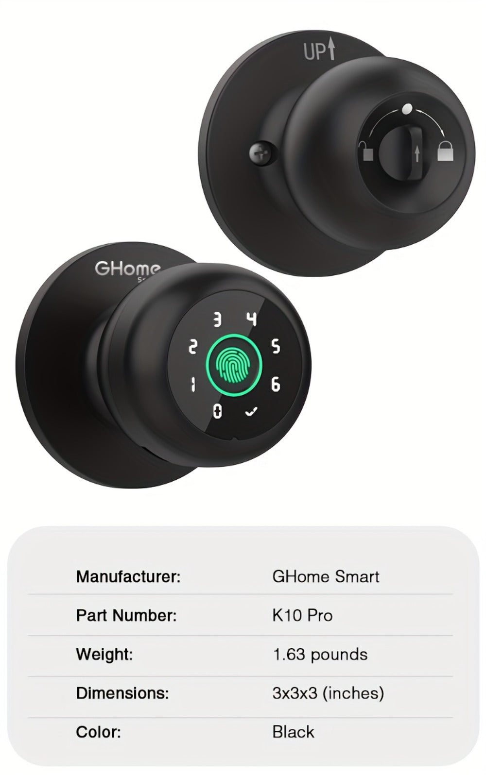 Smart Door Lock GHome K10 K10 PRO K20 and KD03 PRO Knob Models with Three or Four Access Methods
