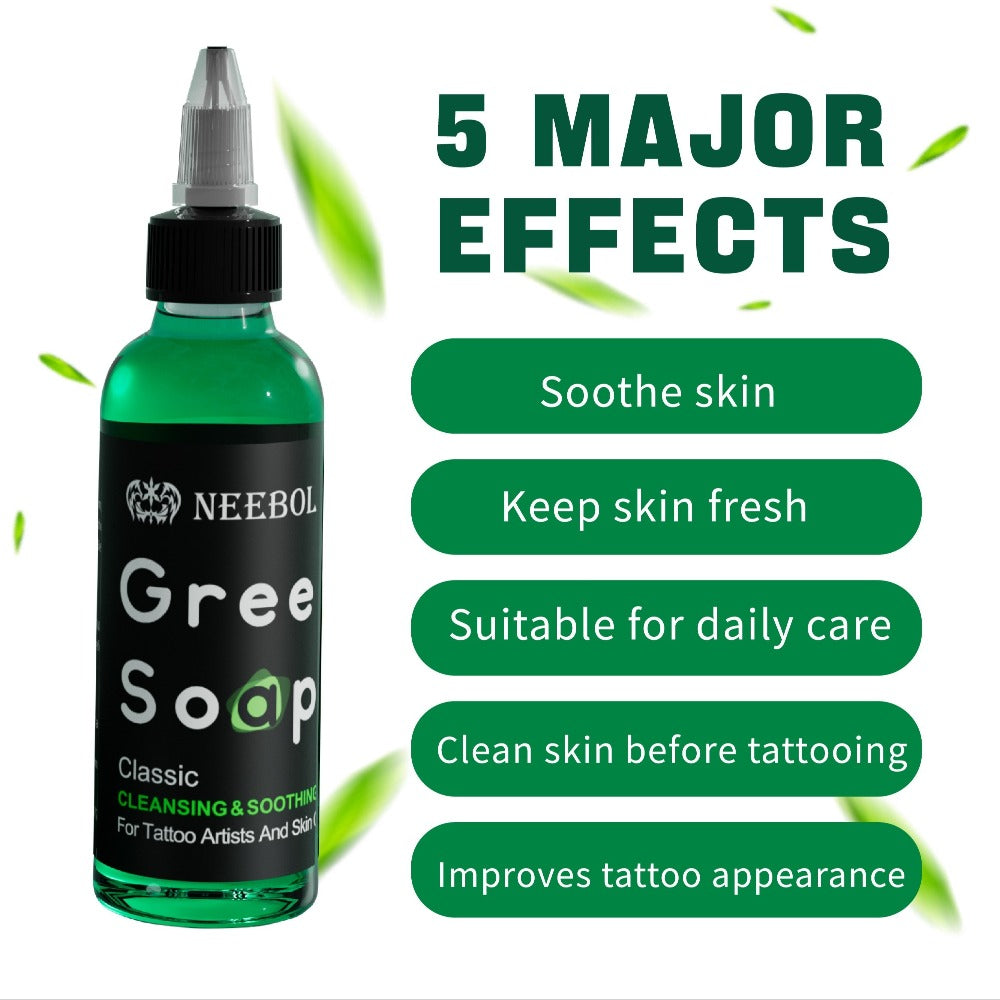 Tattoo Green Soap Cleaning Kit Neebol 8.5oz Concentrated Soap Squeeze Bottle Moisturizing Balm Cream Lint-Free Wipes Complete Skin Care Set