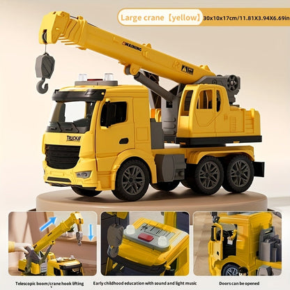 Inertia Crane Truck Toy for Kids - Large Engineering Vehicle with Telescopic Arm, Interactive Track & Double Doors