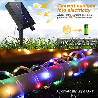 Solar Rope Lights Outdoor, Fairy String Lights with Remote Control 8 Modes 1200mAh Battery for Garden Patio Fence Tree Wedding Party