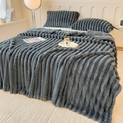 Plush Knit Faux Fur Blanket in Space Gray, Creamy White or Pink with Two Large Metric Size Options