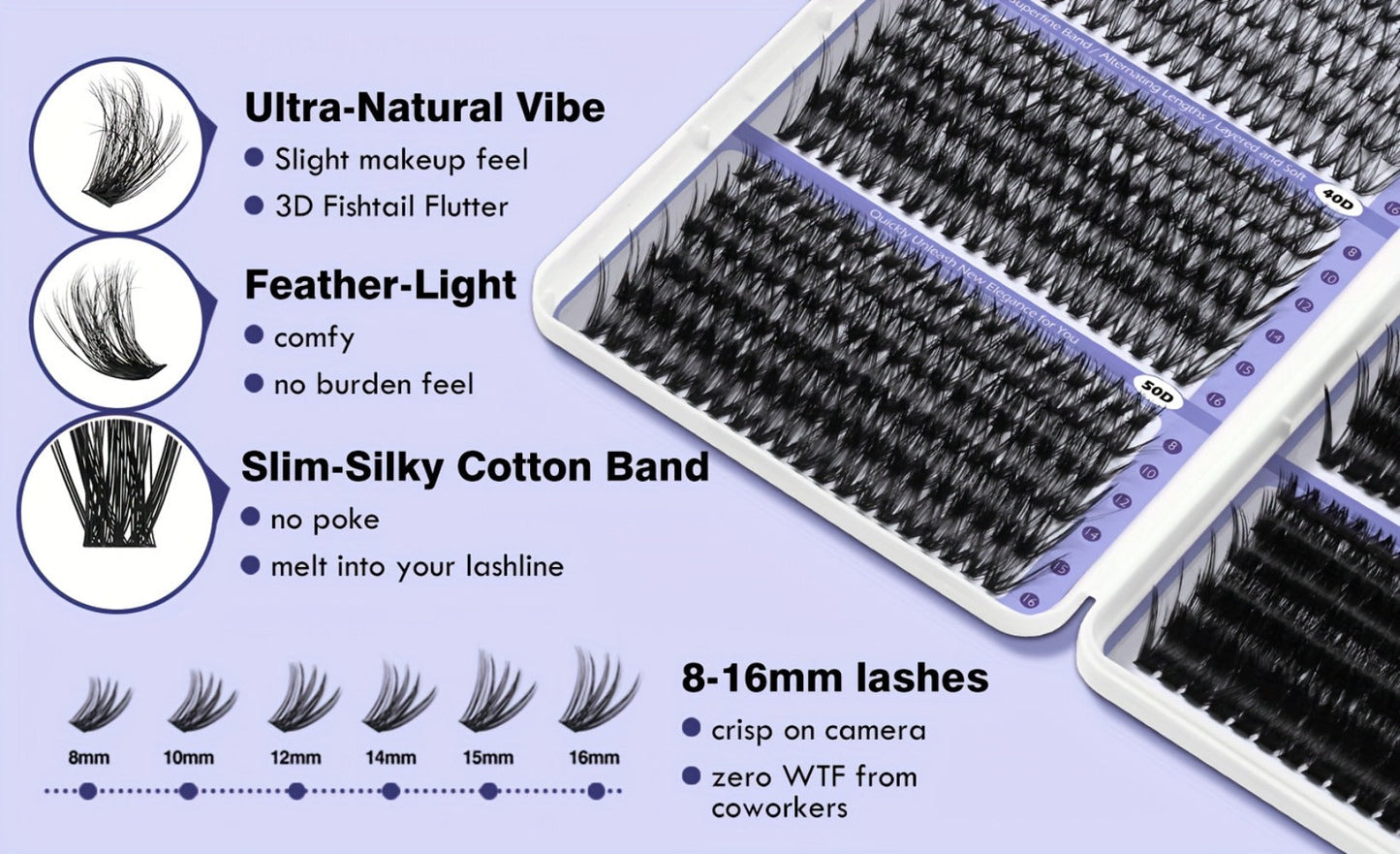Premade Lash Clusters 708Pcs Mixed Length 30D 50D 80D 100D Wispy Volume Kit – Natural Fluffy DIY Lash Extensions with Bond Seal & Applicator