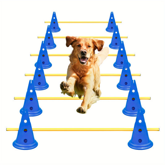 Dog Agility Training Set – Height Adjustable Hurdle Cones & Weave Poles Obstacle Course Kit with Storage Bag for Dogs of All Sizes
