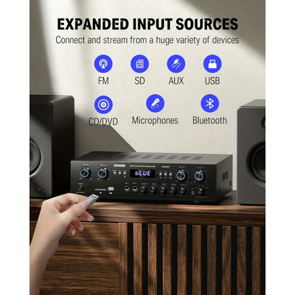 Donner 4-Channel Home Stereo Receiver Amplifier with USB SD FM Radio, Dual Mic Input Echo, RCA