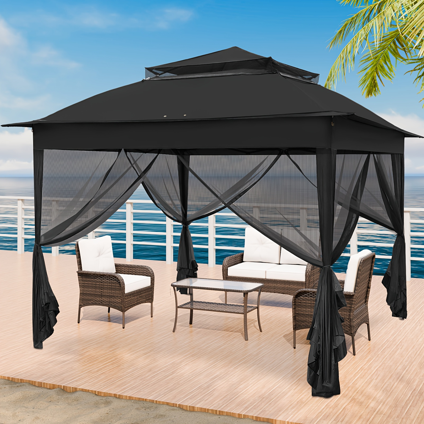Instant Gazebo Tent 11x11 FT Mosquito Netting No Assembly Required for Garden, Yard and Pest Management