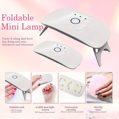 Poly Nail Gel Extension Kit 6 Colors with USB UV LED Lamp & Slip Solution – All-in-One Polygel Nail