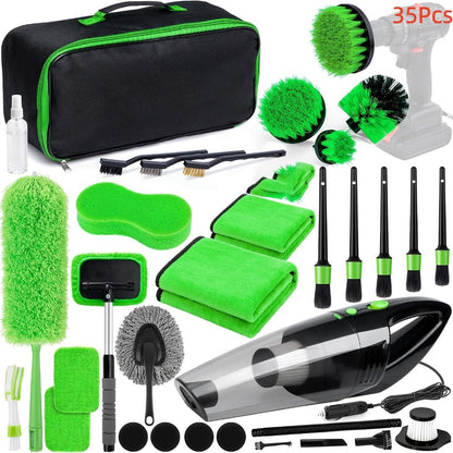 Car Cleaning Kit with Portable Vacuum Cleaner – 17/24/29/32/35pcs Interior Detailing Set with Windshield Cleaner
