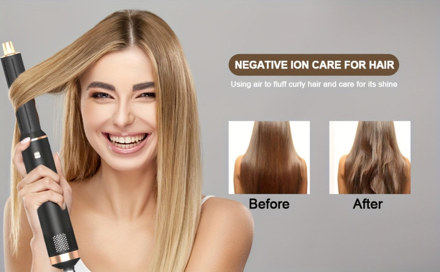 5-in-1 Hot Air Brush Negative Ion Hair Styler Blow Dryer Curler Straightener Volumizer, for Home, Travel and Salon Hair Styling