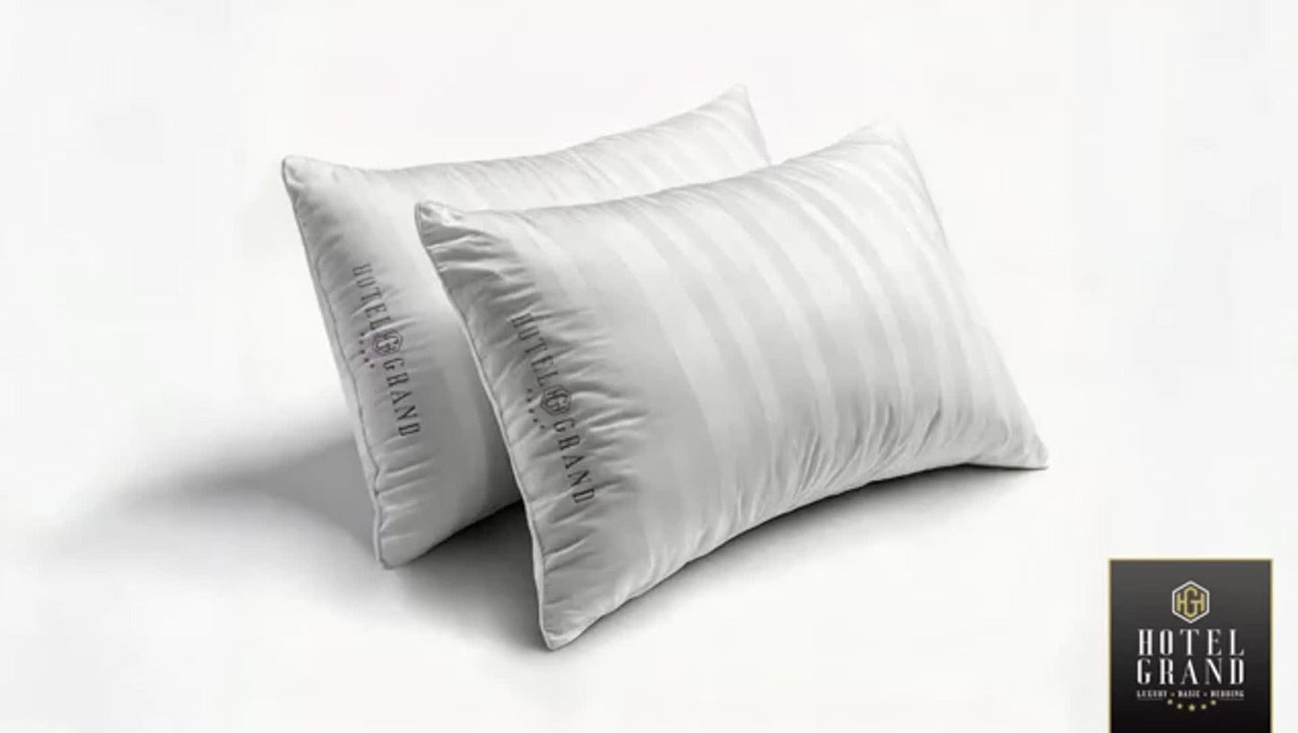 Hotel Collection Feather Down Bed Pillows Set of 2, 500 Thread Count 100% Cotton for Entryways, Bedrooms and Living Spaces
