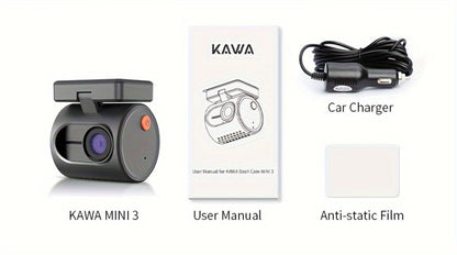 KAWA Mini 3 2K Dash Cam – 1296P QHD WiFi APP & Voice Control, Super Capacitor, Color Night Vision, WDR, Loop Recording, 24H Parking Monitor