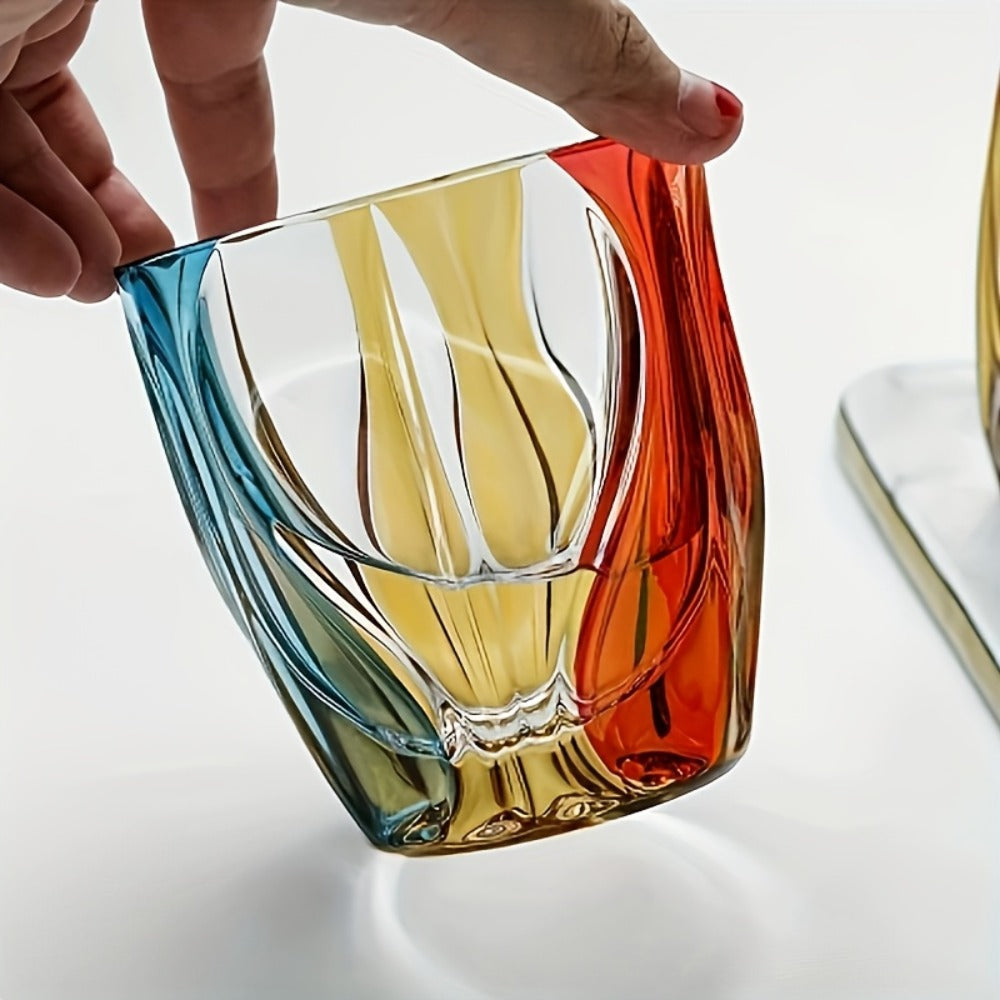 Hand-Painted Crystal Wine Glass 150ml – Czech Crystal Three-Color Luxury Short Cup for Red Wine & Whiskey – Artistic Decorative Glassware