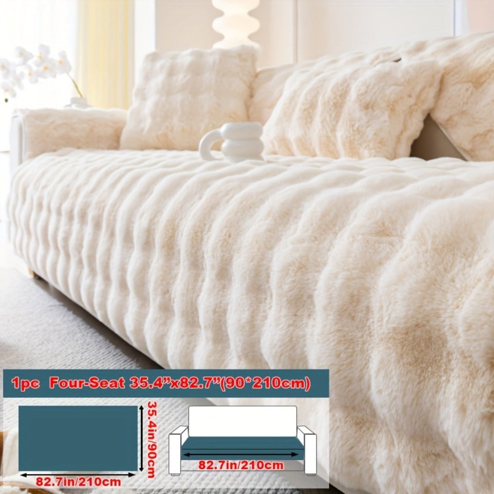 Sofa Cover Thick Faux Rabbit Plush Panels with Backing Detail for Seat, Armrest, Backrest or Pillowcase