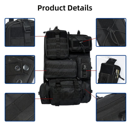 Tactical Car Seat Organizer – MOLLE Nylon Seat Back Storage Bag with 5 Pockets, Front & Rear Seat Protector for Jeep, Truck