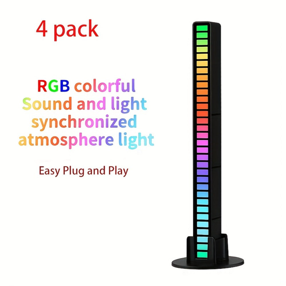 Sound Activated RGB Ambient Light Bars 2/4 Pack, Music Rhythm Sync USB Plug & Play, Color Changing Atmosphere Lights for Gaming Room