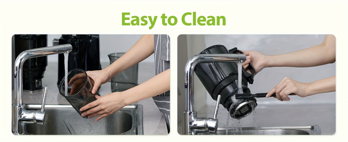 Cold Press Slow Juicer Machine with 5.3-Inch Large Feed Chute - High Juice Yield, Safety Lock, One-Click Cleaning
