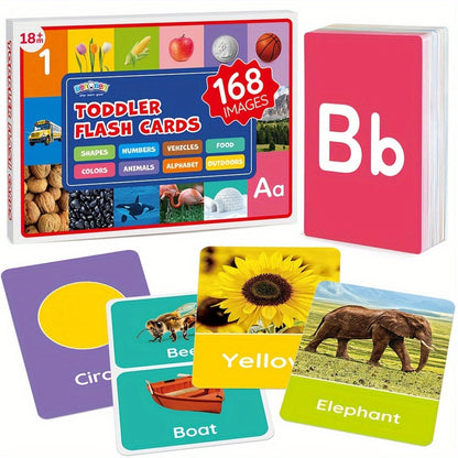 Toddler Flashcards 84 Double-Sided Cards 168 Pictures, 8 Categories ABC Letters Numbers Animals Shapes Colors Food Vehicles