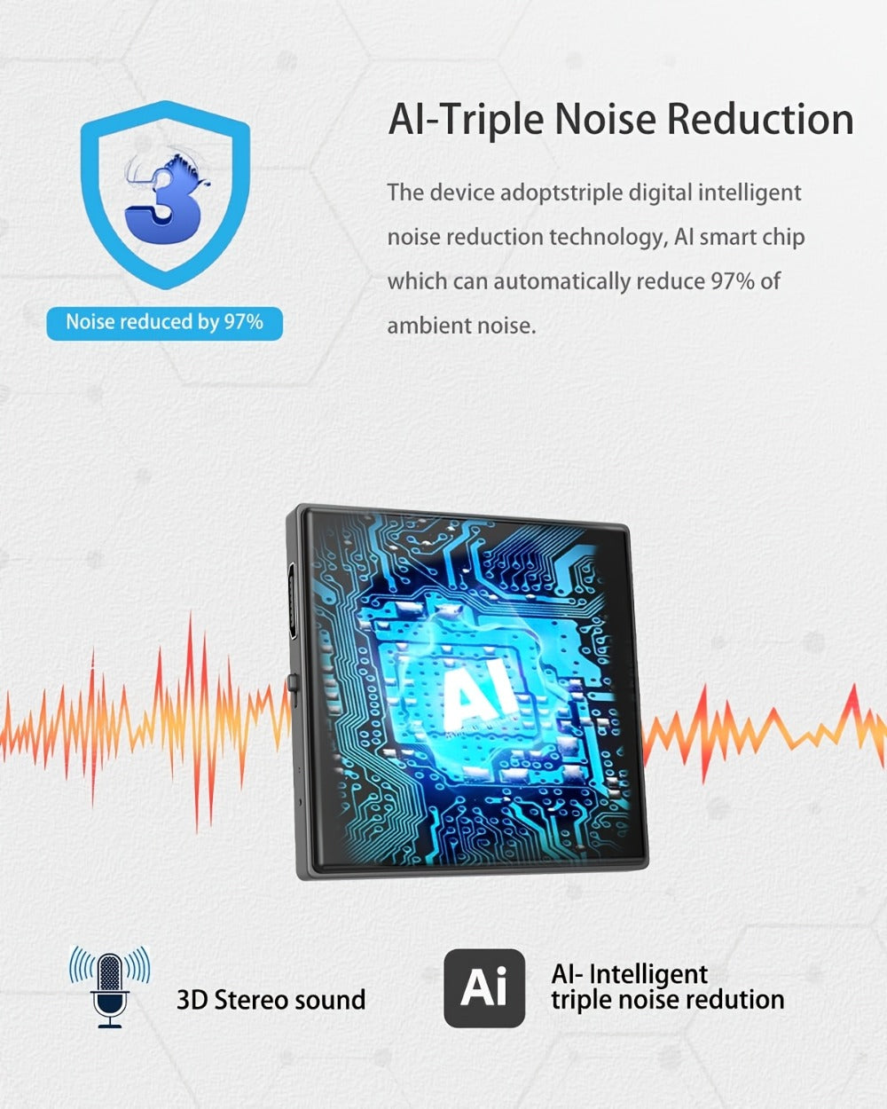 Voice Activated Recorder with AI Noise Reduction, 3072Kbps HD Audio Quality, 64GB Storage Up to 4000 Hours