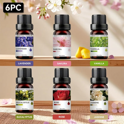 Six-Bottle Essential Oil Set with 10mL Bottles and Three Floral, Citrus or Botanical Scent Assortments
