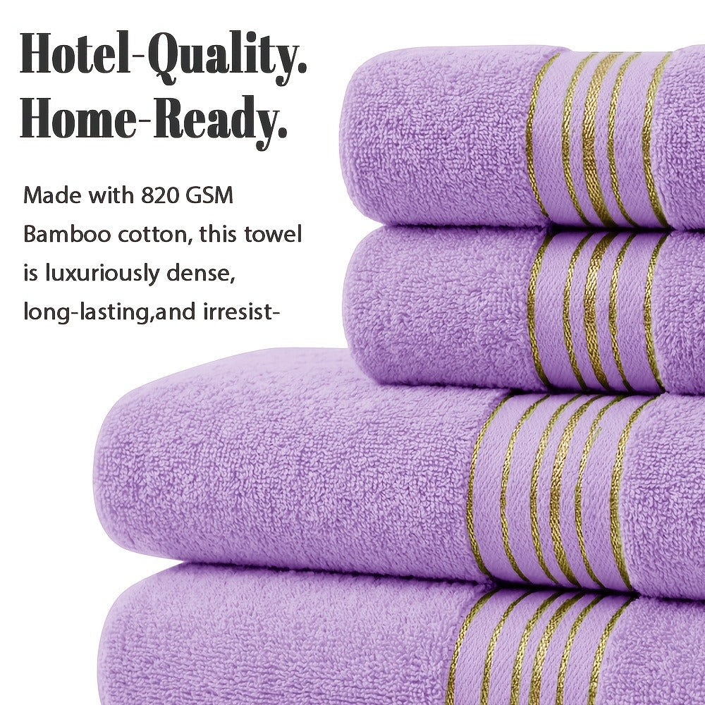 Bath Towels Set 4-Pack 620GSM Bamboo Cotton Blend in Pink, Navy, Gray, Blue or Purple for Home and Guest Use